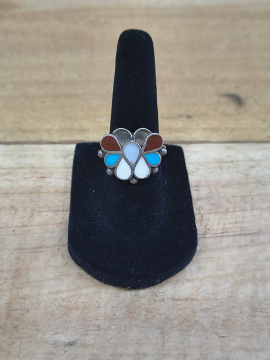 6.5 Multi Stone Inlay Butterfly Ring, Zuni
