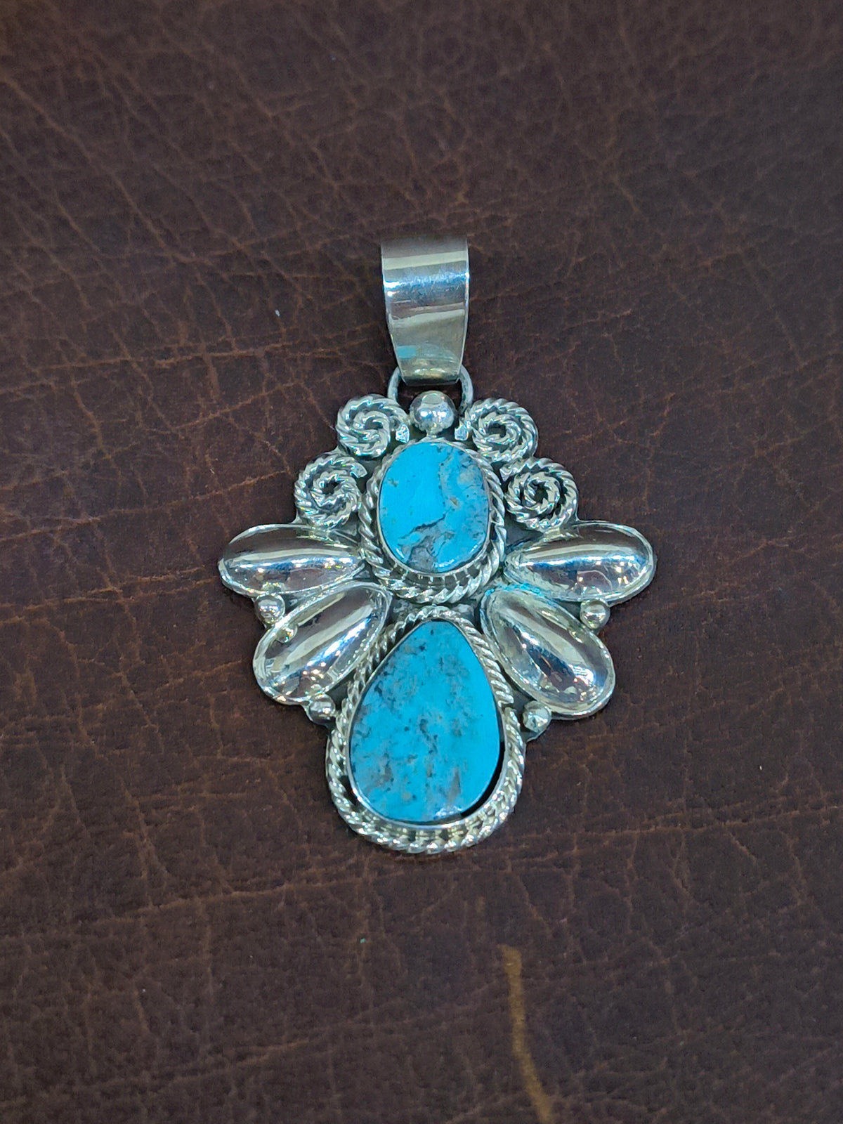 2 Stone Turquoise Pendant with a 7.3mm Bale by Gwendolyn Burnside, Navajo