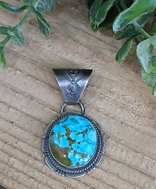 High Grade Kingman Turquoise Pendant 10mm Bail by John Nelson, Navajo