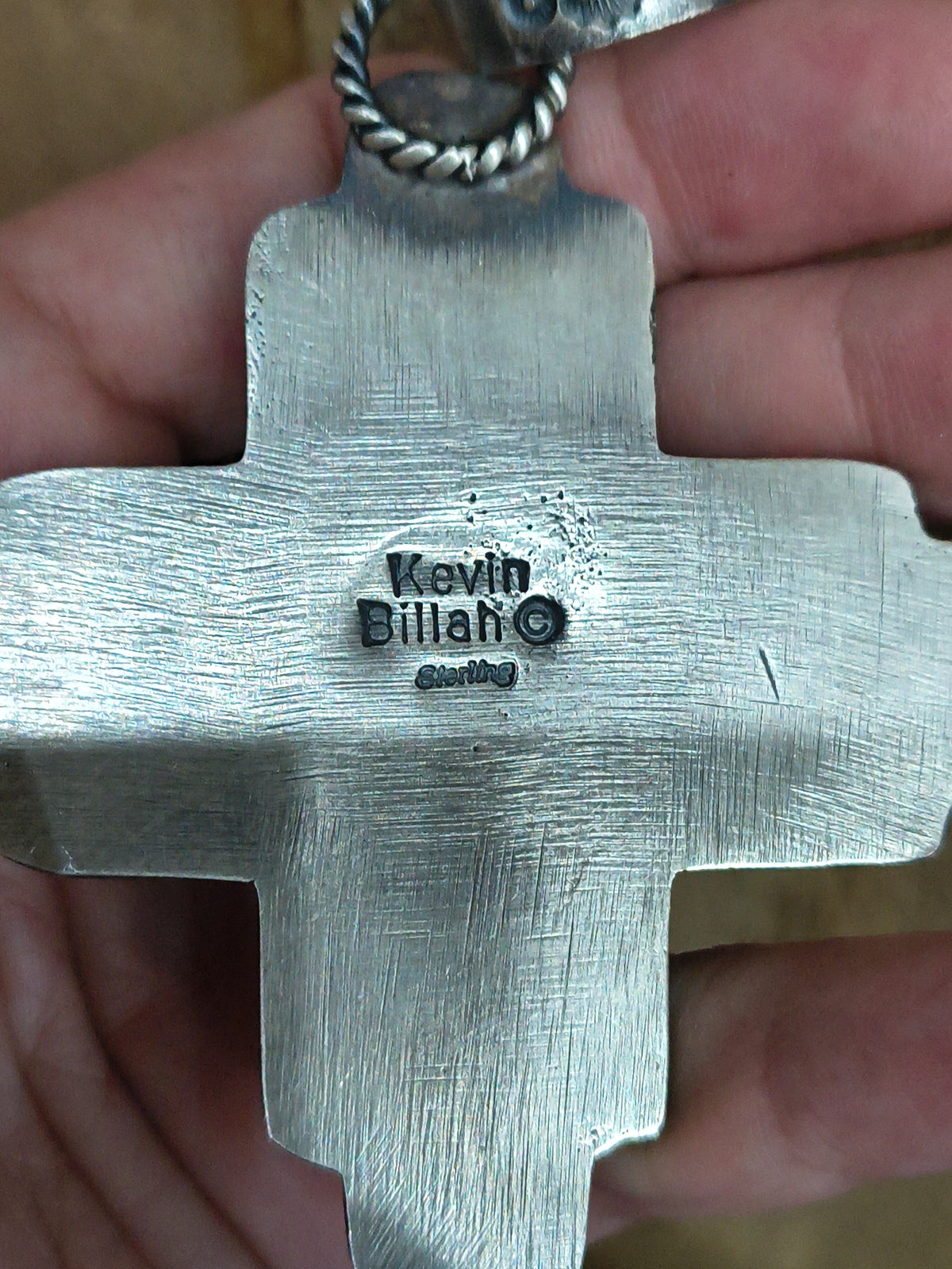 Kingman Turquoise Zia Symbol Pendant with a 17.5mm Bail by Kevin Billah, Navajo