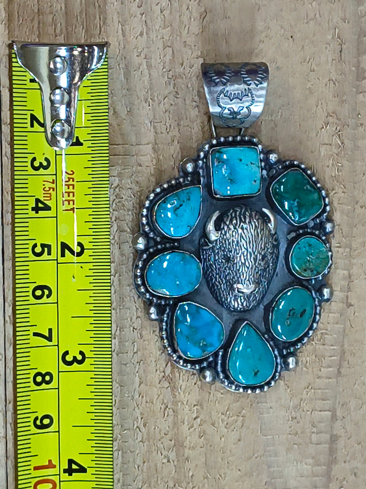13.2mm Bail Eight Stone Turquoise Pendant with Buffalo Head by Boyd J. Ashley, Navajo