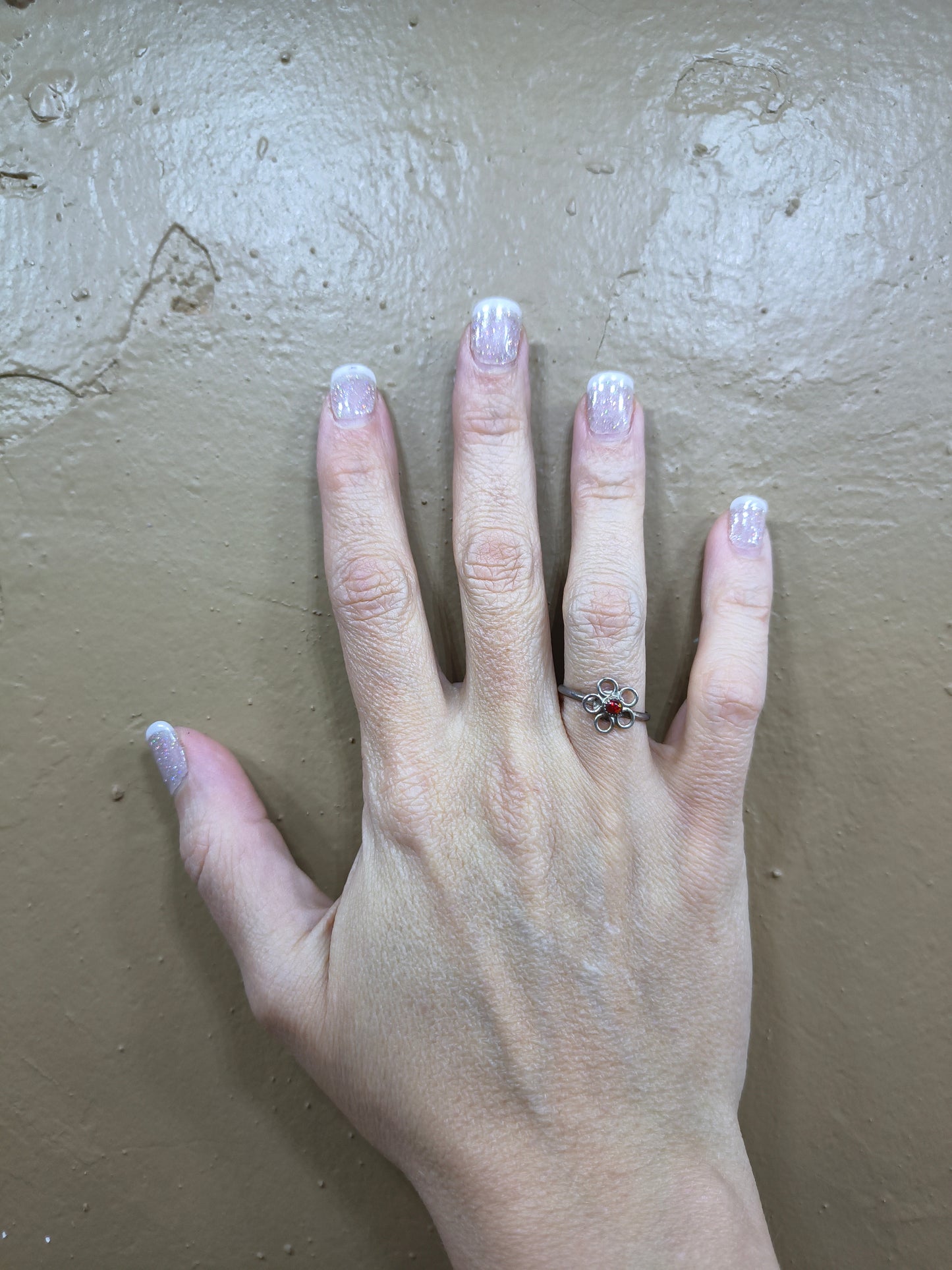 7.0 Tiny Red Opal Flower Ring