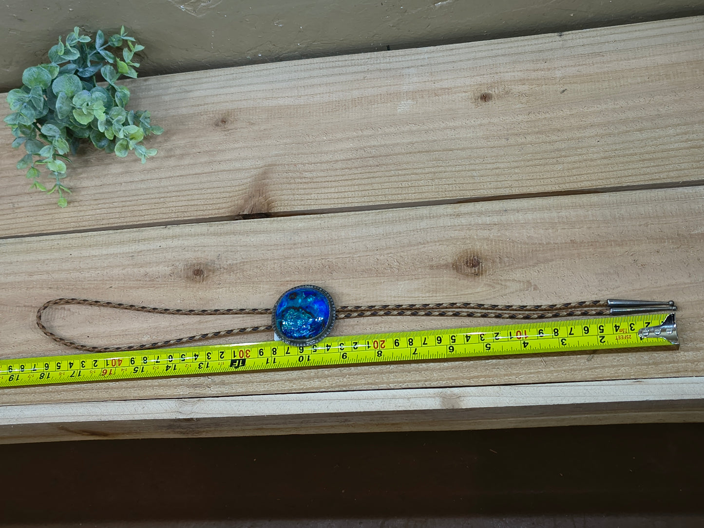 Azurite-Chrysocolla 37" Brown Bolo Tie