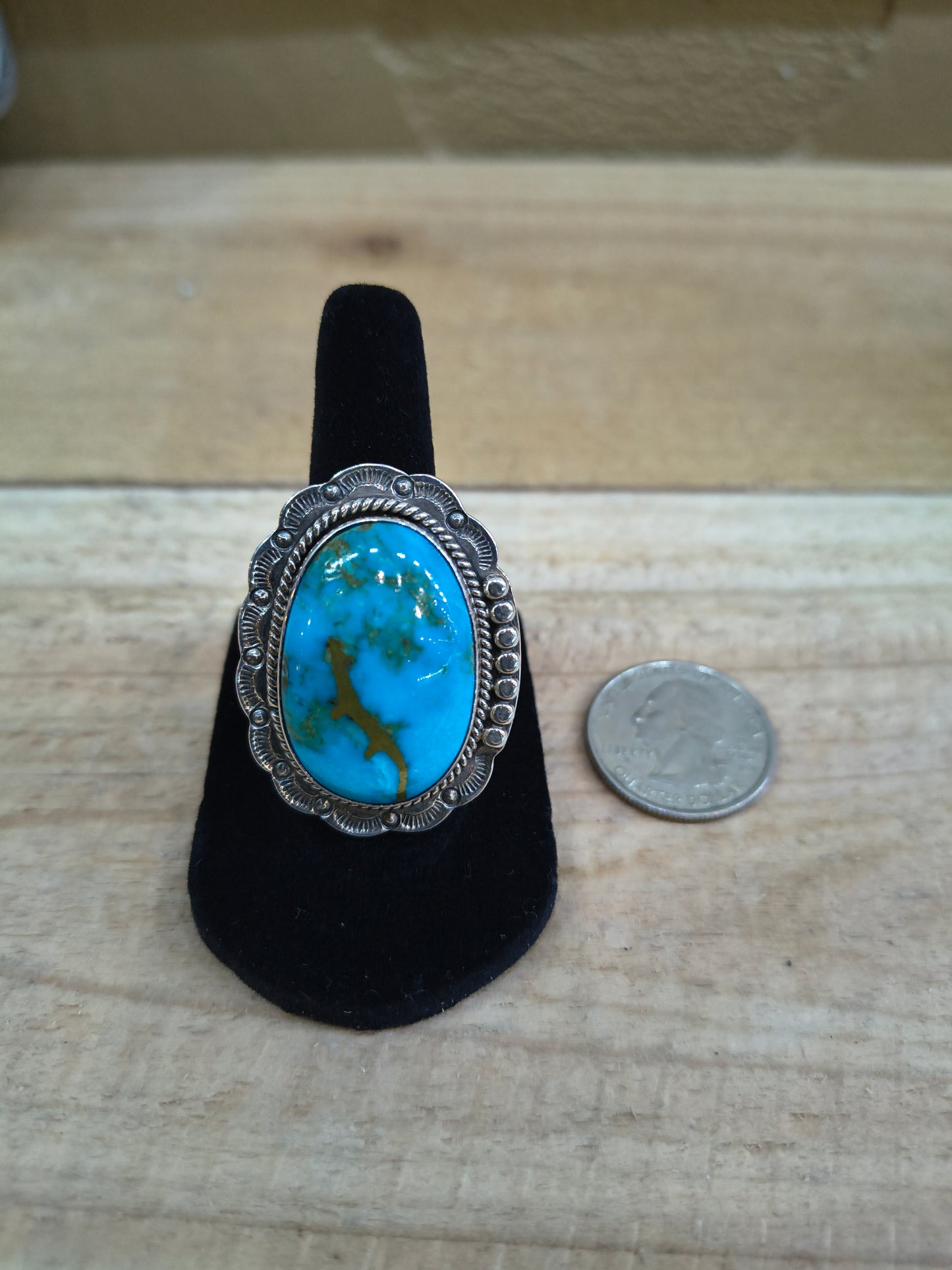 7.5 Kingman Turquoise Ring by Gilbert Platero, Navajo