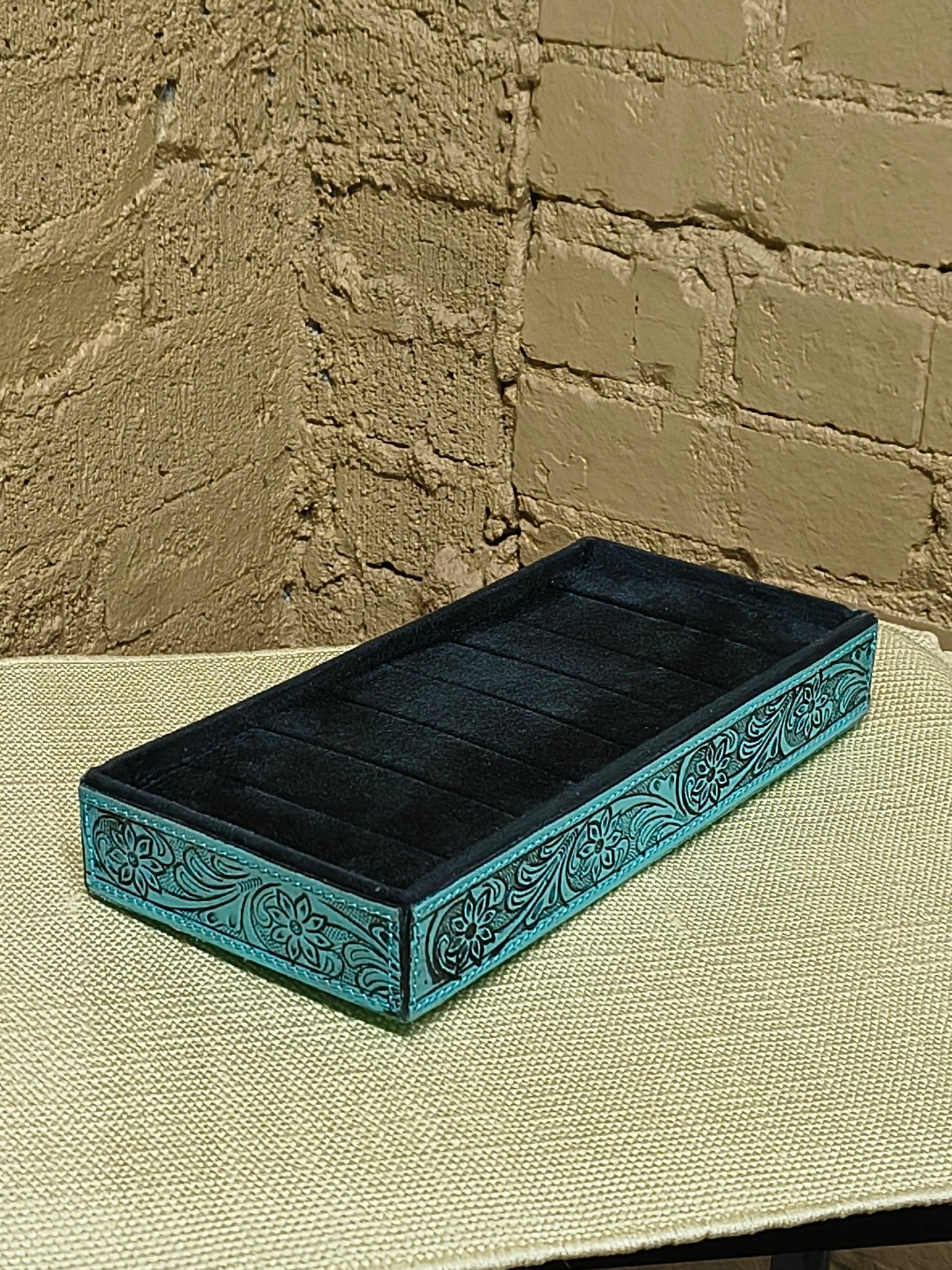 Large Tooled Leather Ring Display Box