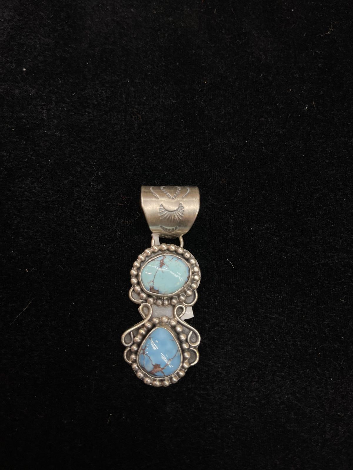 2 Stone Golden Hills Turquoise Pendant 13 mm Bail by Terrel Nez, Sr. Navajo