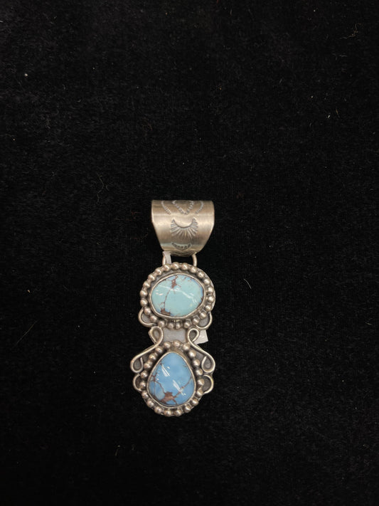 2 Stone Golden Hills Turquoise Pendant 13 mm Bail by Terrel Nez, Sr. Navajo