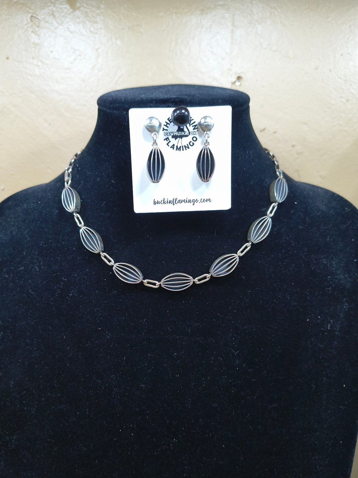 15" Sterling Silver Chain Linked Necklace & Earrings Set by James Bahe, Navajo