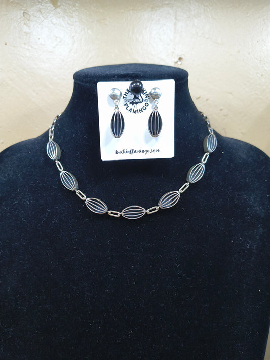 15" Sterling Silver Chain Linked Necklace & Earrings Set by James Bahe, Navajo
