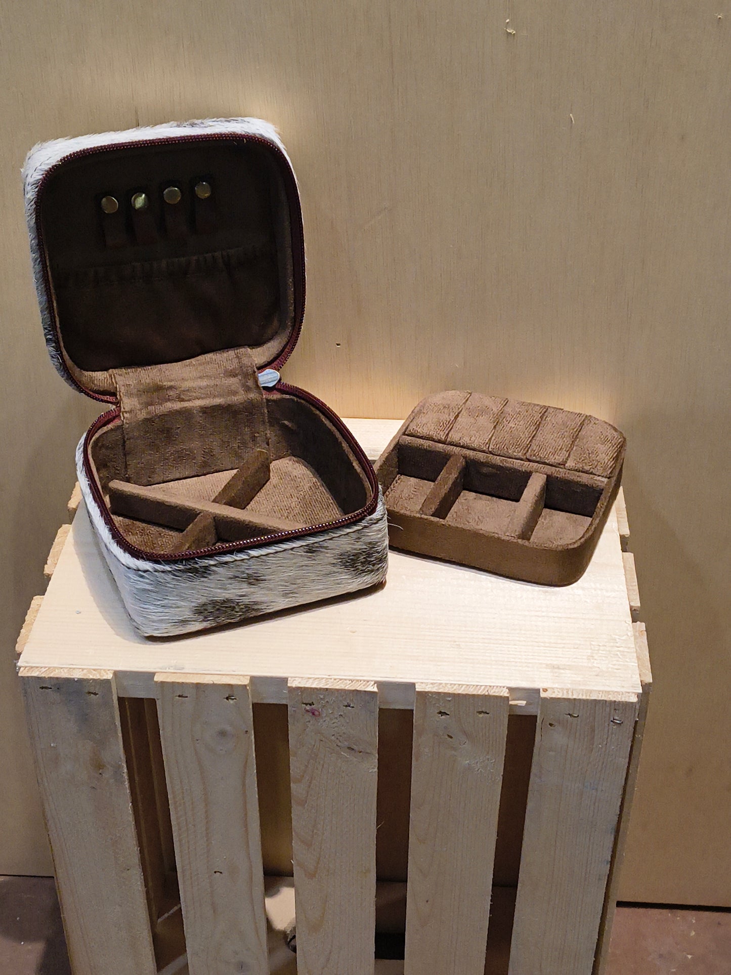 Small Square Cowhide/ Tooled Letter Jewelry Box