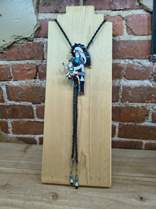 Inlay Drummer Black Bolo by Johnathan Beyuik - Zuni