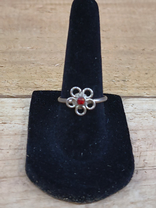 7.0 Tiny Red Opal Flower Ring