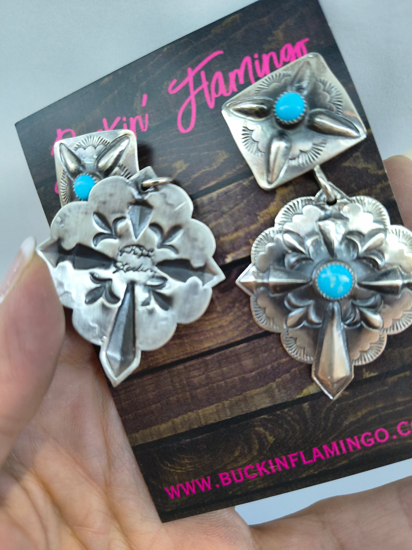 Double Concho Dangle Earrings by Glenn Livingston, Navajo