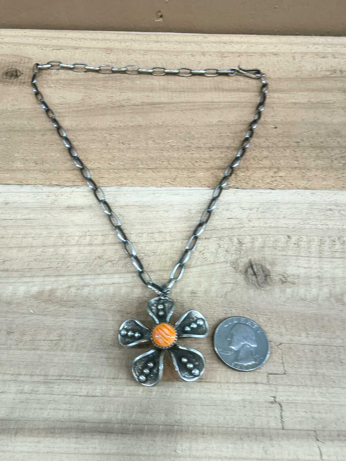 Spiny Oyster Mercury Dime 20" Paperclip Necklace by James Begay, Jr., Navajo