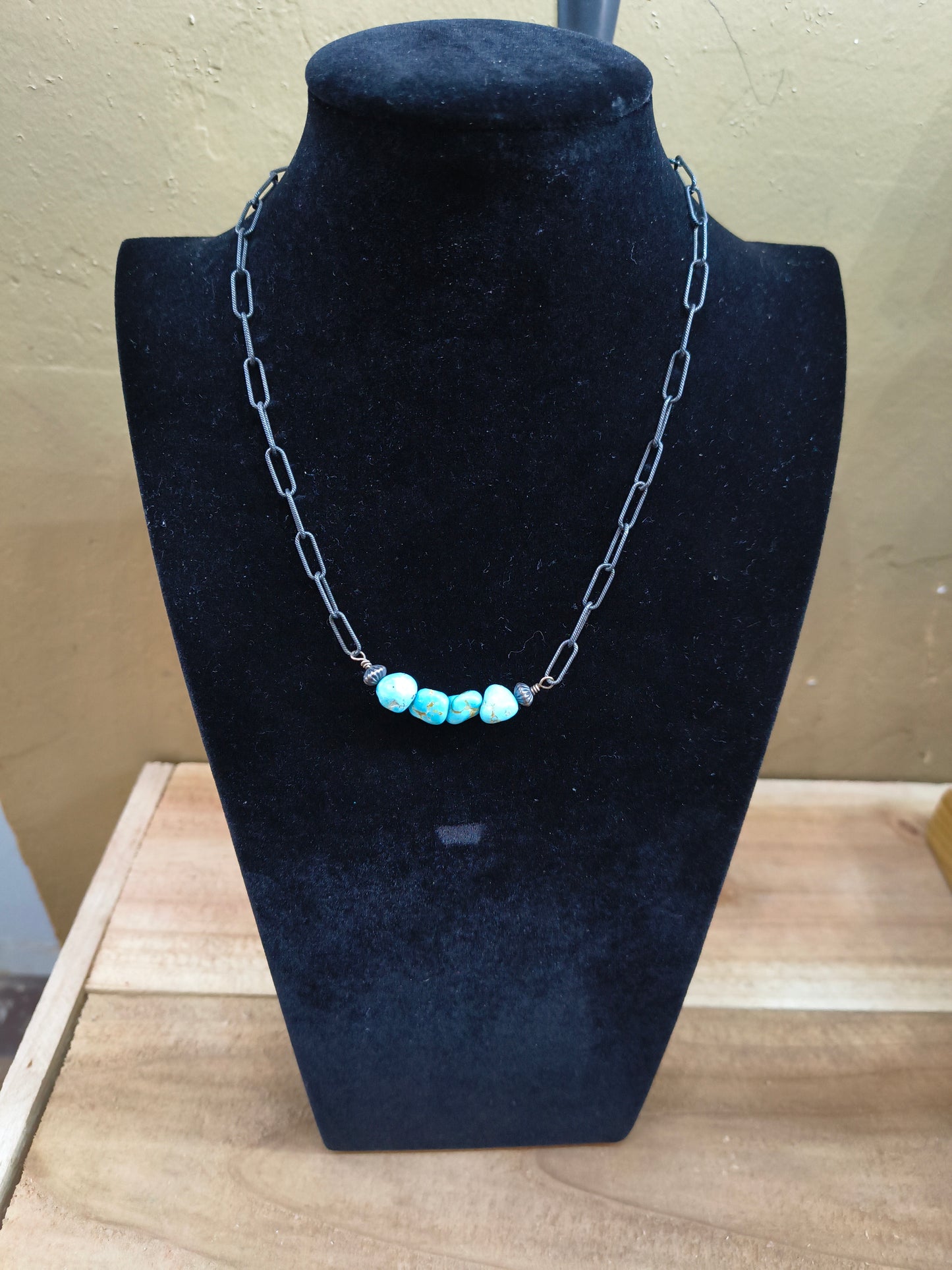 16" Natural 4 Turquoise Nuggets on a Paperclip Chain Necklace