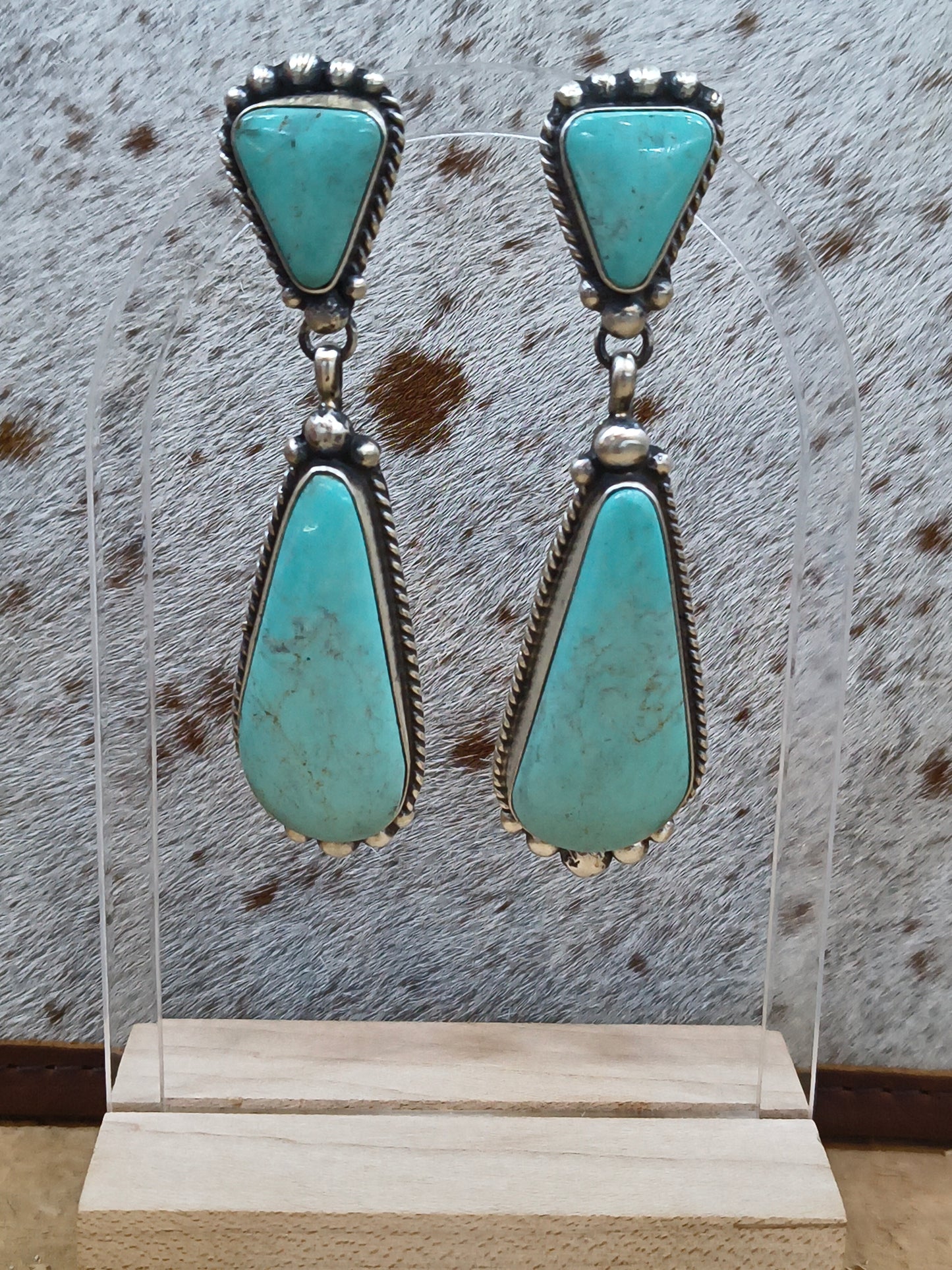 Kingman Turquoise Dangle Earrings by Elouise Kee, Navajo
