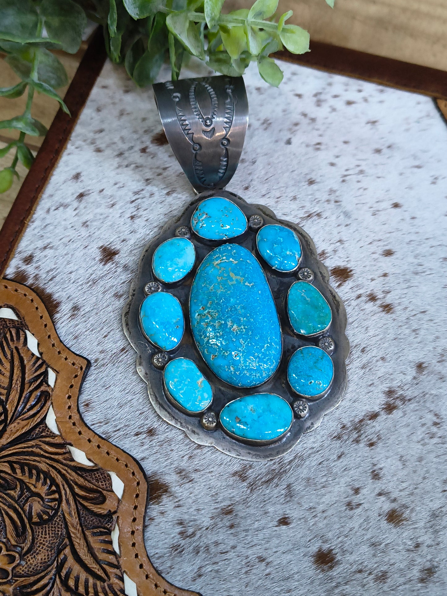 Kingman Turquoise Pendant 27mm Bail by Delbert Secatero, Navajo