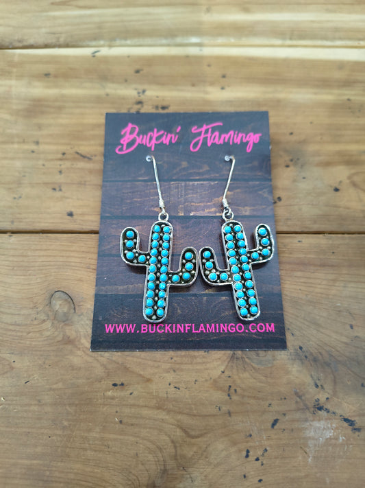 Sleeping Beauty Turquoise Cactus Dangle Earrings