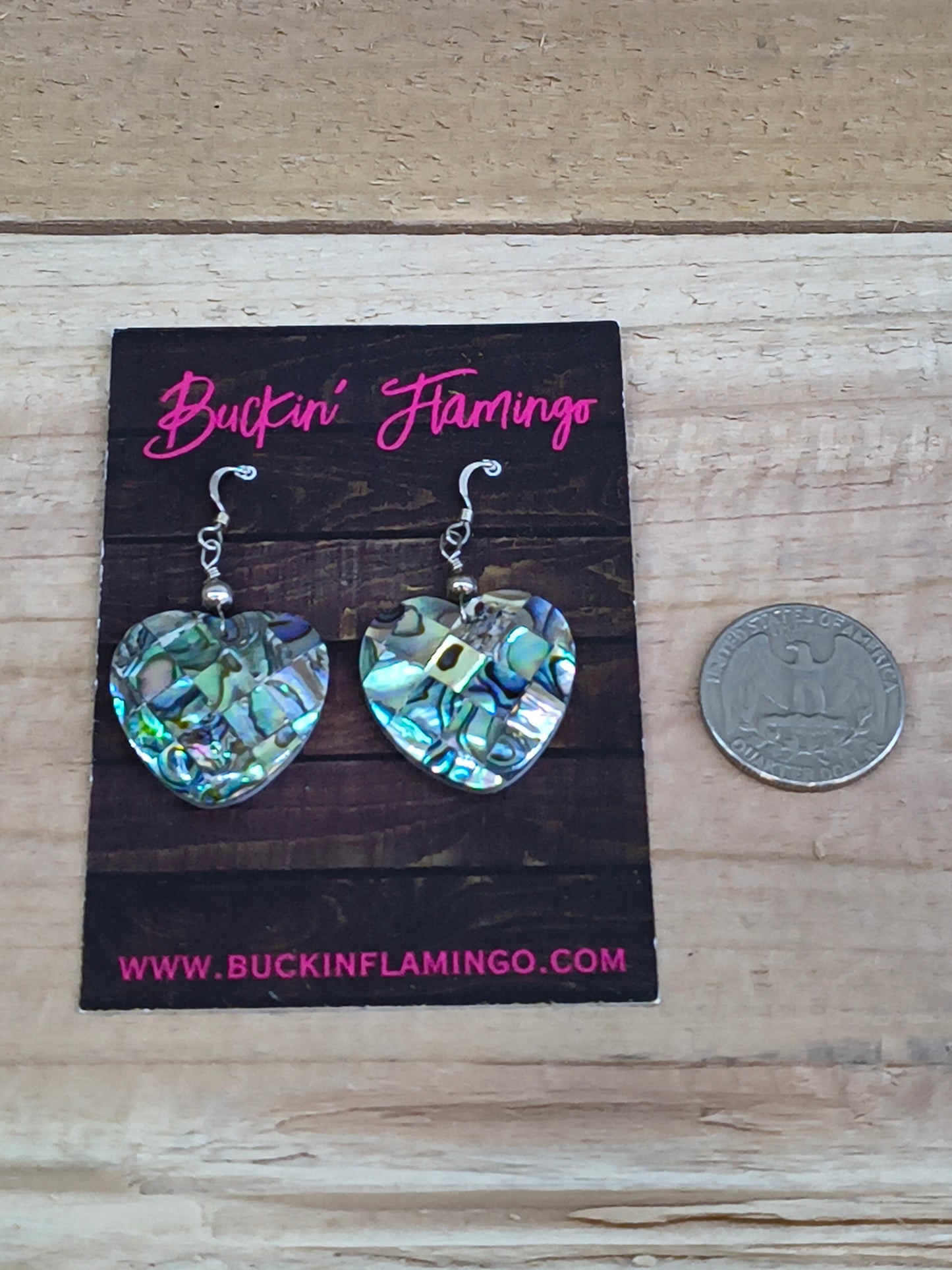 Abalone Heart Inlay Hook Earrings
