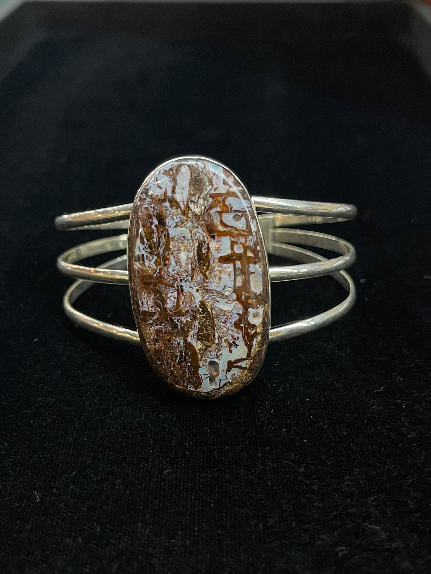 6"- 7 1/4" Natural Boulder Opal Cuff by V. Nez, Navajo