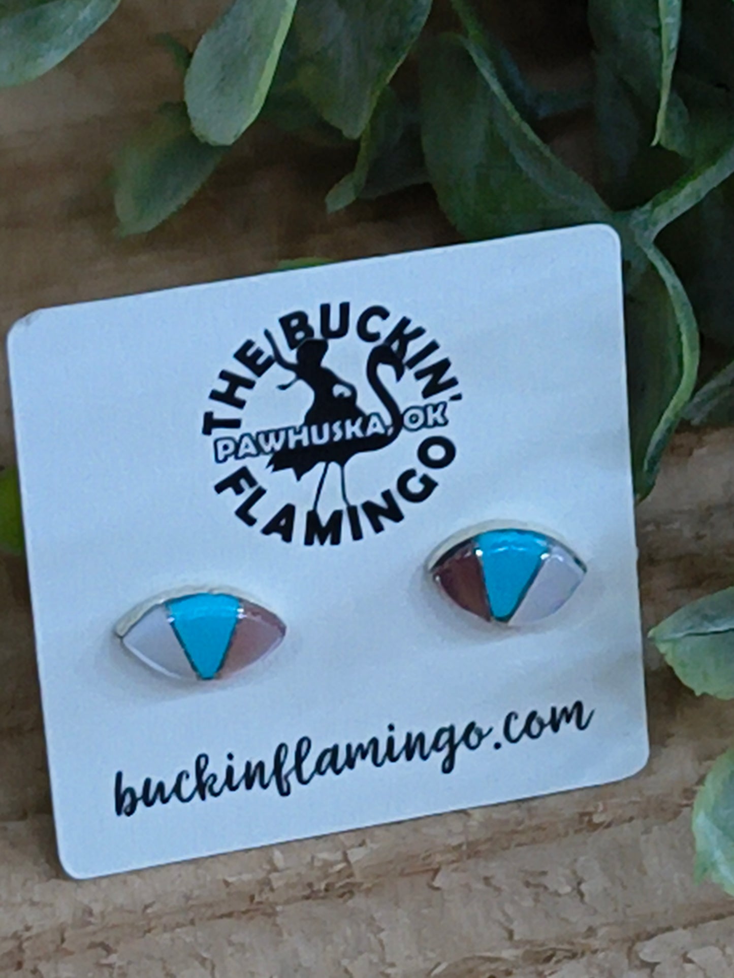 Inlay Fan Post Earrings, Zuni Made