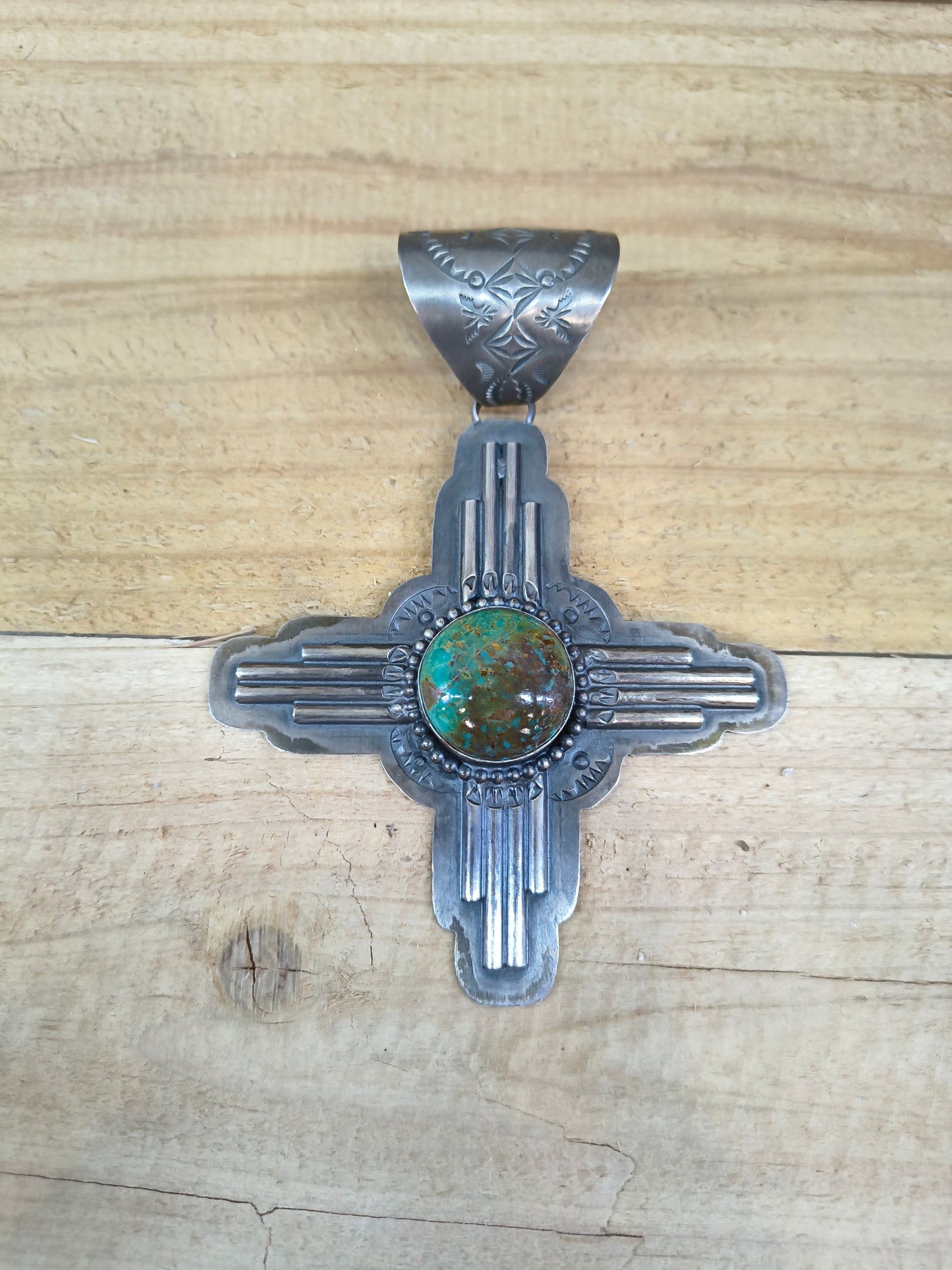 Royston Turquoise Zia Pendant 20mm Bail by Delbert Sacatero, Navajo
