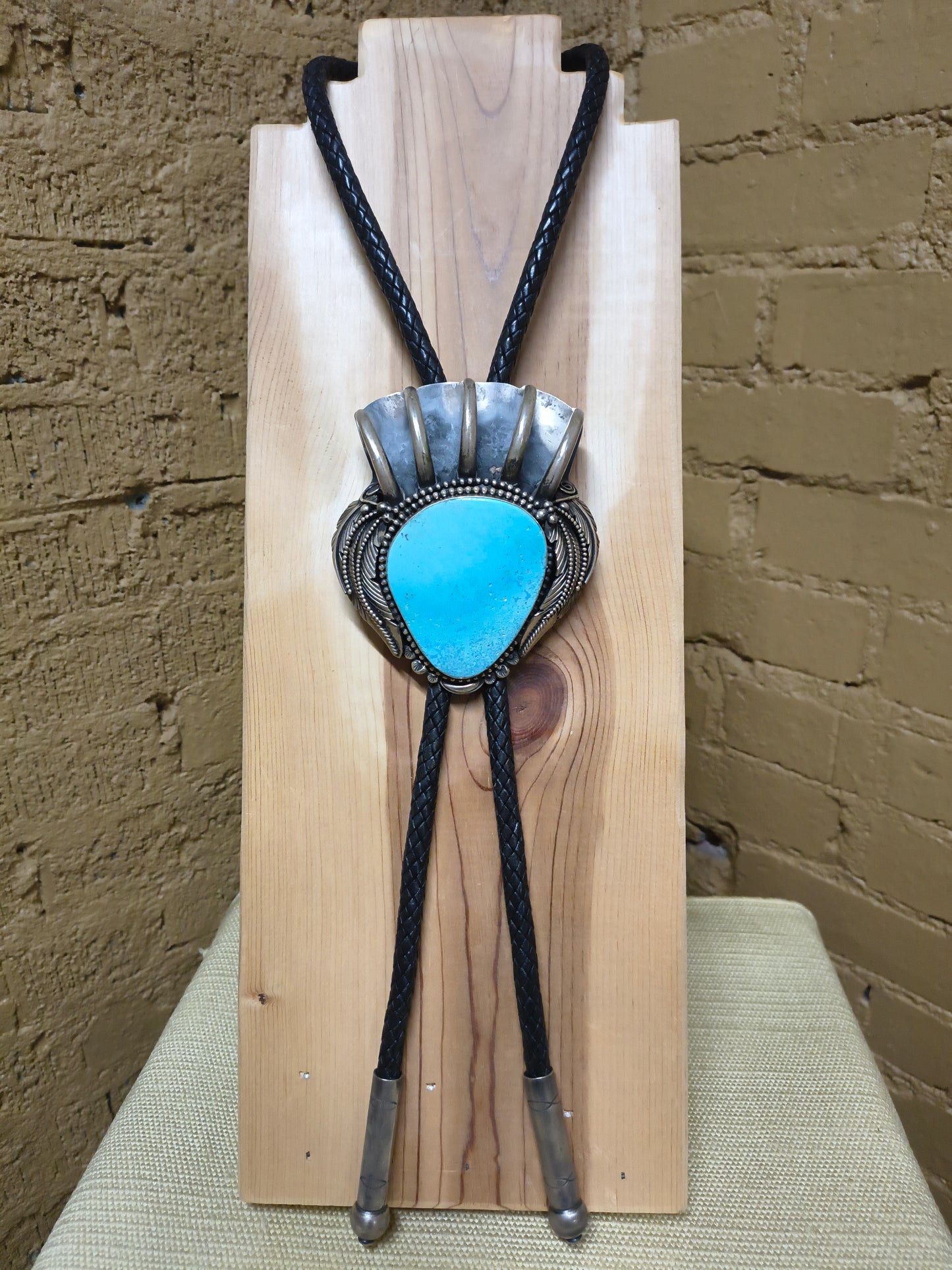 Bear Claw Heavy Silver Bolo with Turquoise by Zia, Navajo