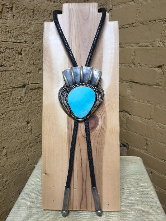 Bear Claw Heavy Silver Bolo with Turquoise by Zia, Navajo
