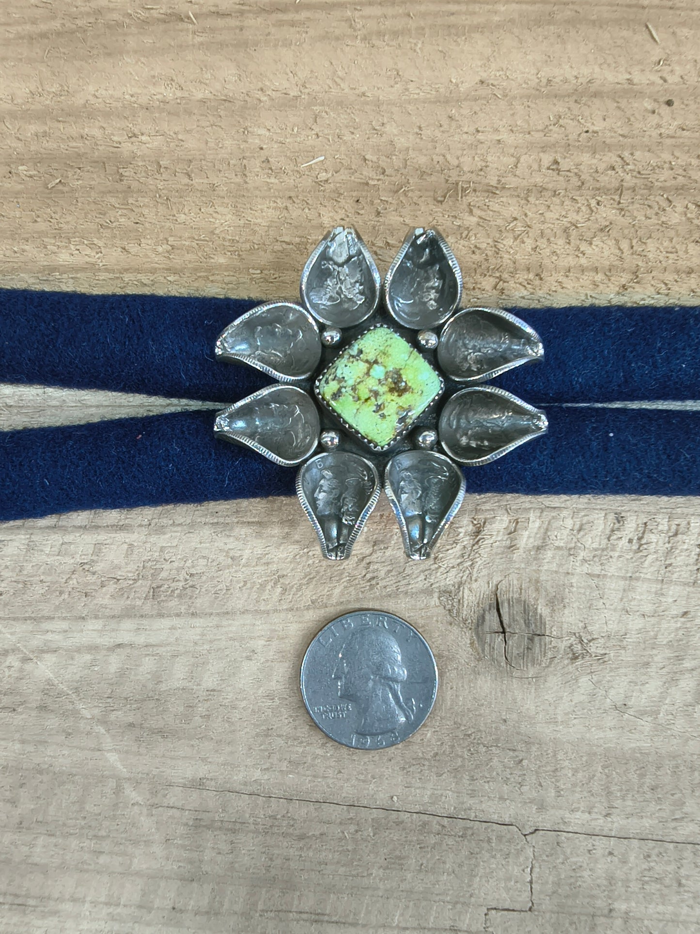 Palomino Turquoise Mercury Dime Bolo Tie by James Begay, Jr., Navajo