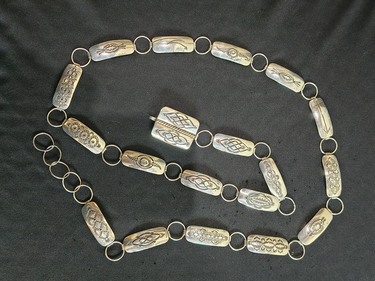 44” Sterling Silver Rectangle Concho Belt by Larry Sandoval, Navajo