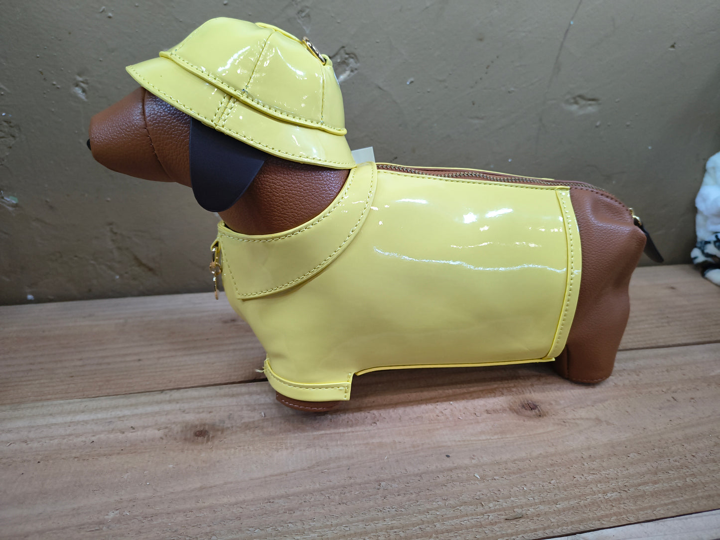 Weiner Dog in a Raincoat Purse