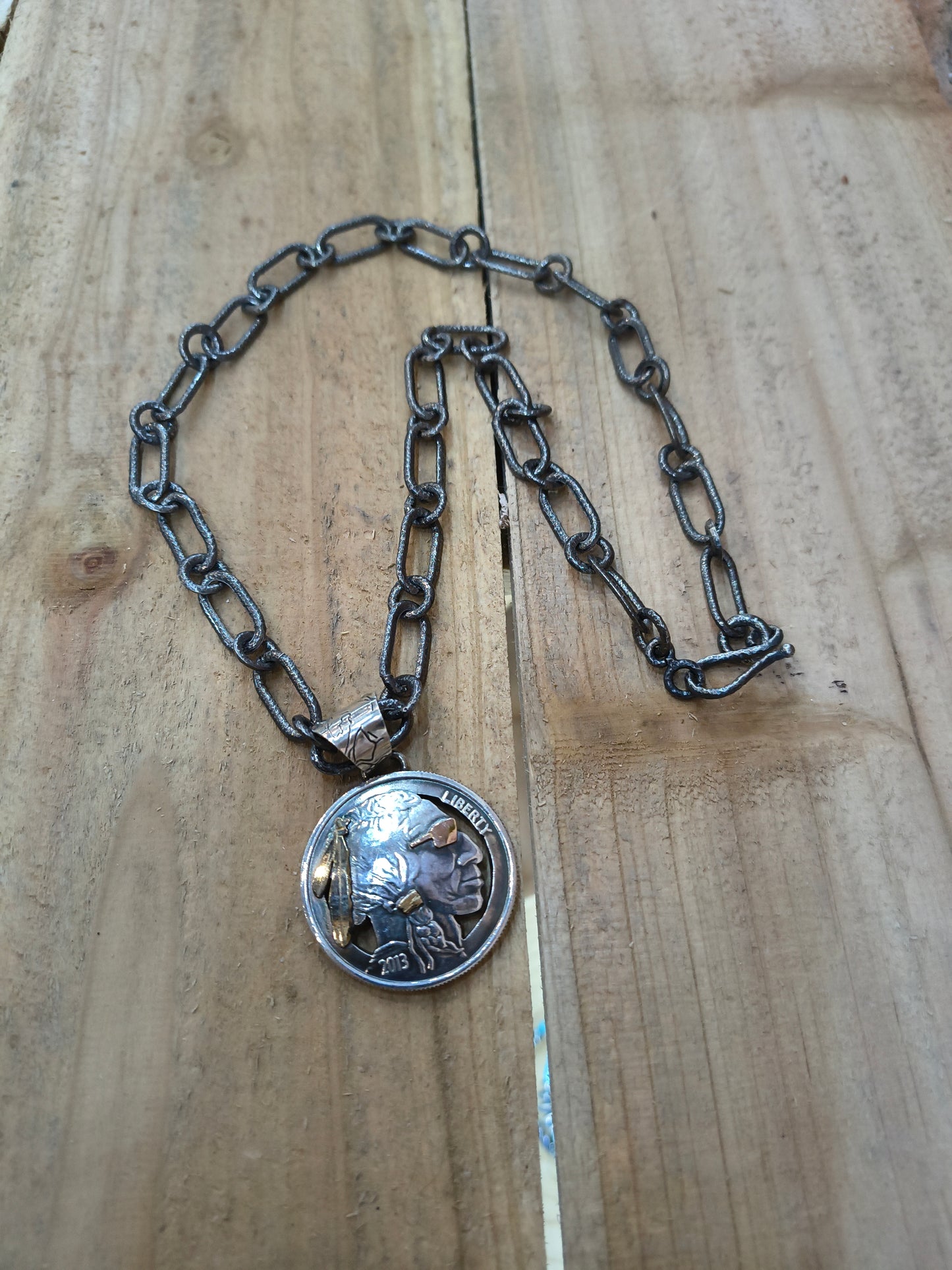 14K Gold and .999 Fine Silver Coin with Carved Indian Head