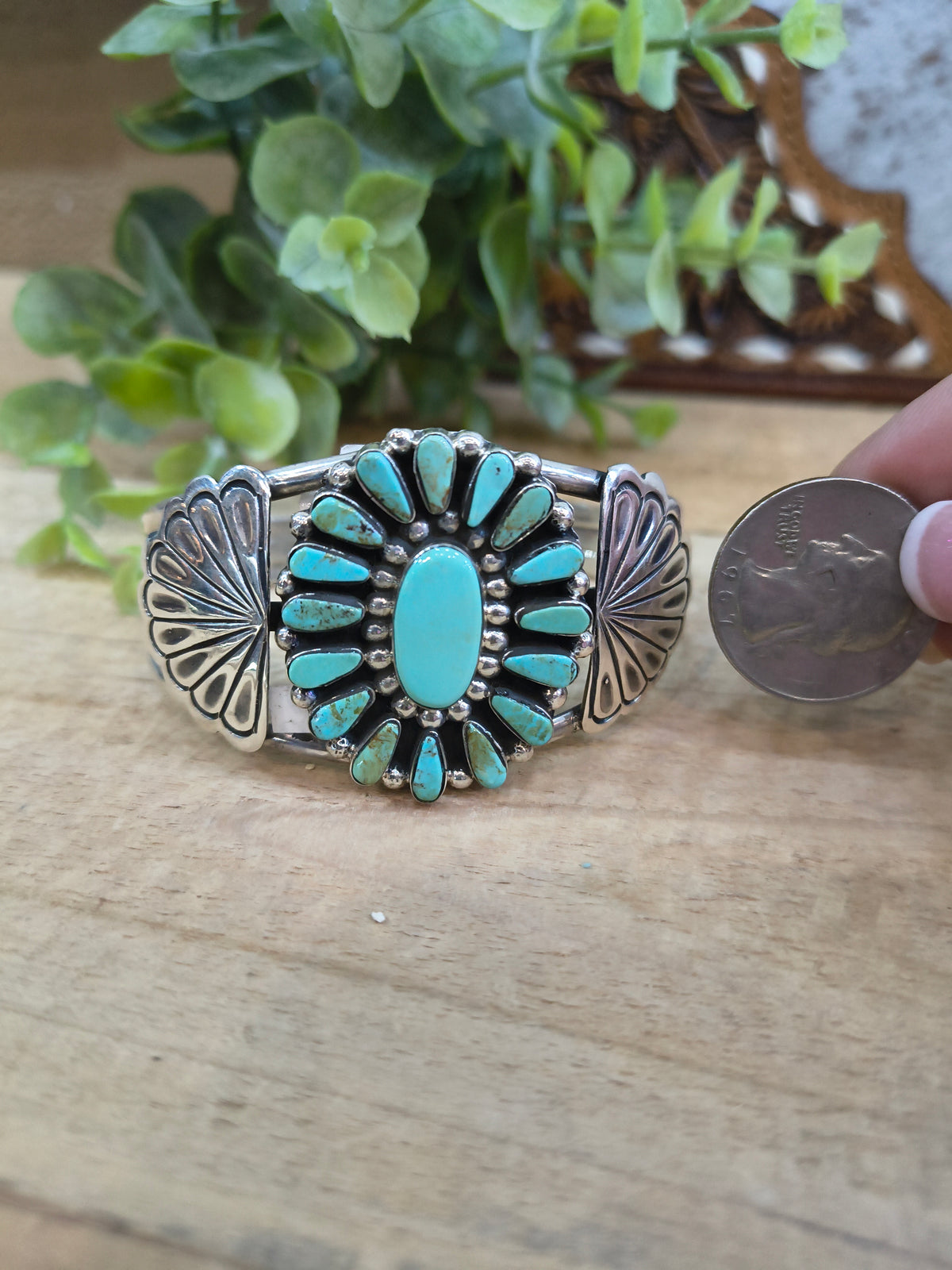 Turquoise Cluster Cuff by Loretta Delgarito, Navajo
