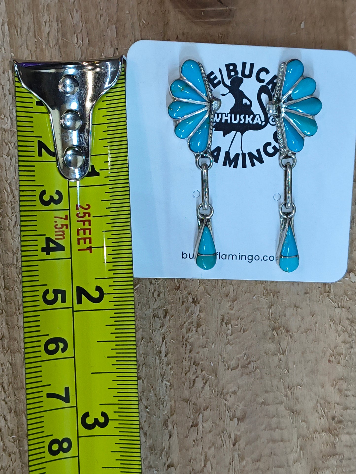 Turquoise Inlay Post Dangles by Velda Nastacio, Zuni