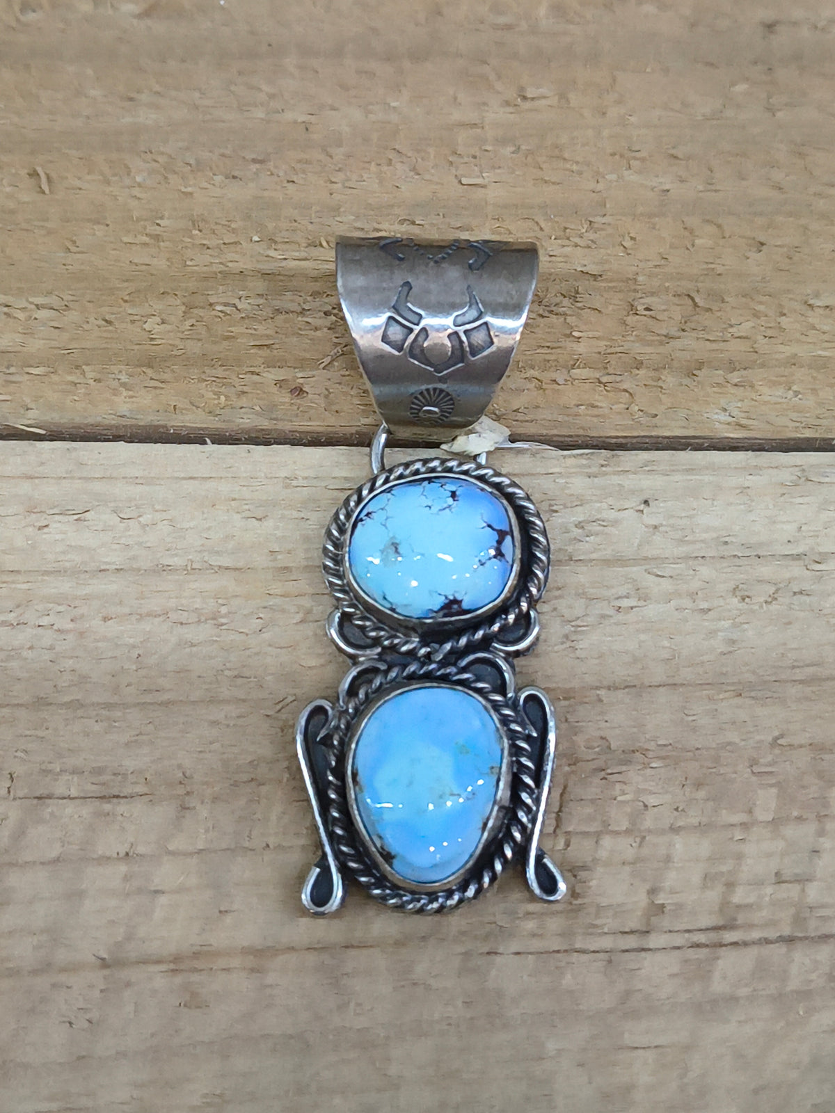 2 Stone Golden Hills Turquoise Pendant 13 mm Bail by Terrel Nez, Sr. Navajo