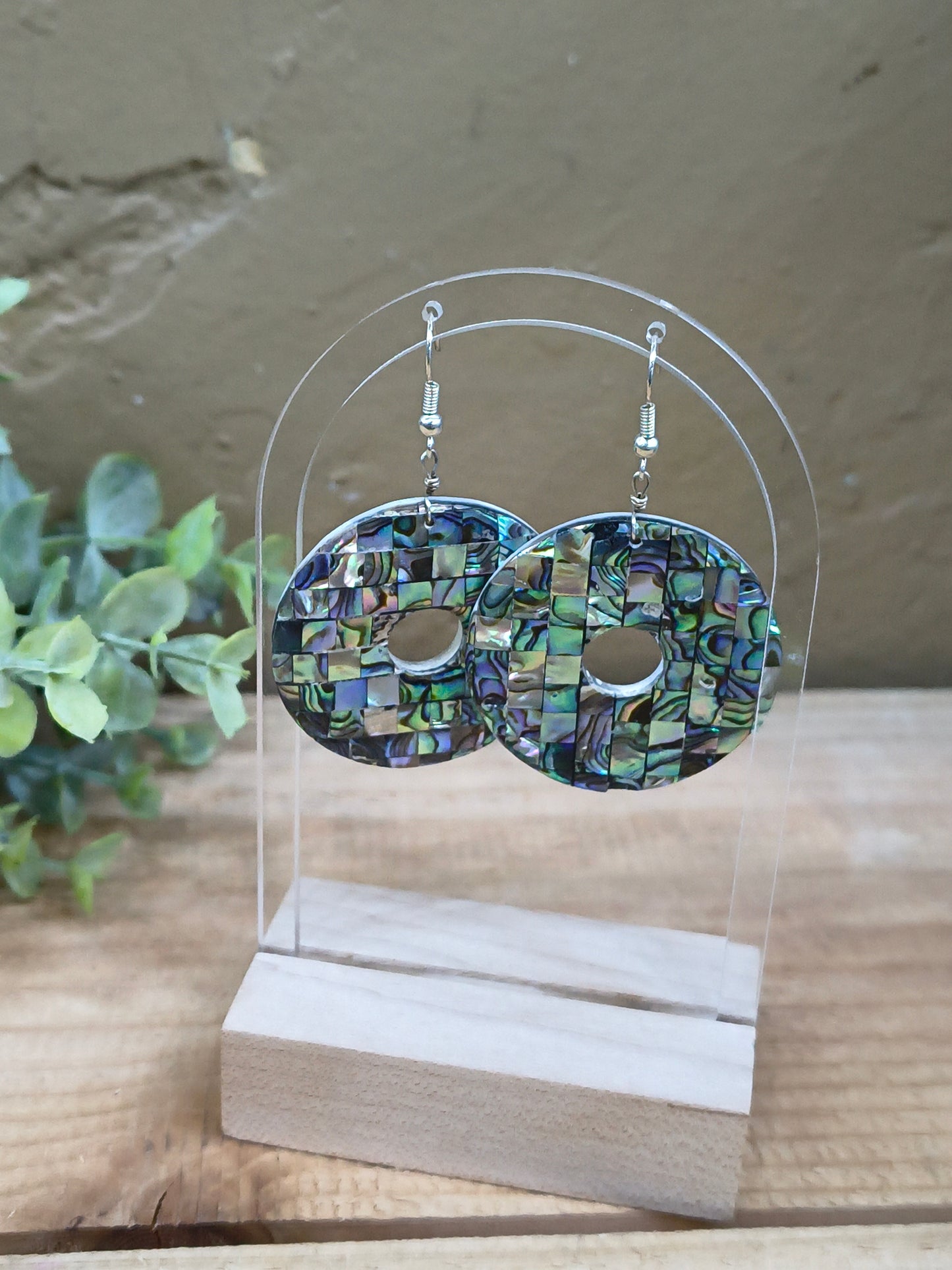 Abalone Inlay Hook Earrings