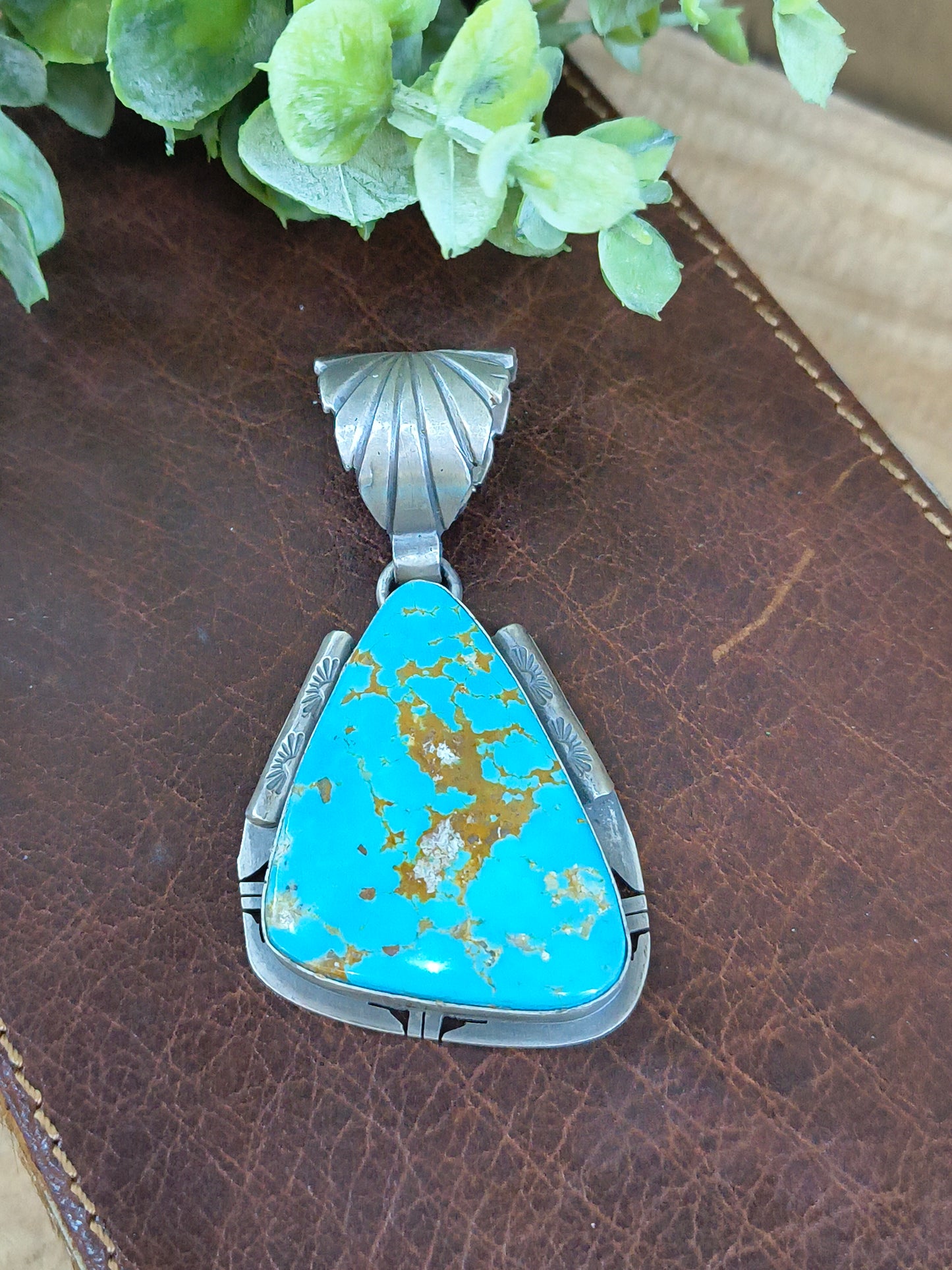 Kingman Turquoise Pendant 16mm Bail by Steven Nez, Navajo