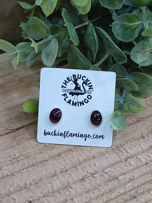 6.5 mm Oval Garnet Post Earrings