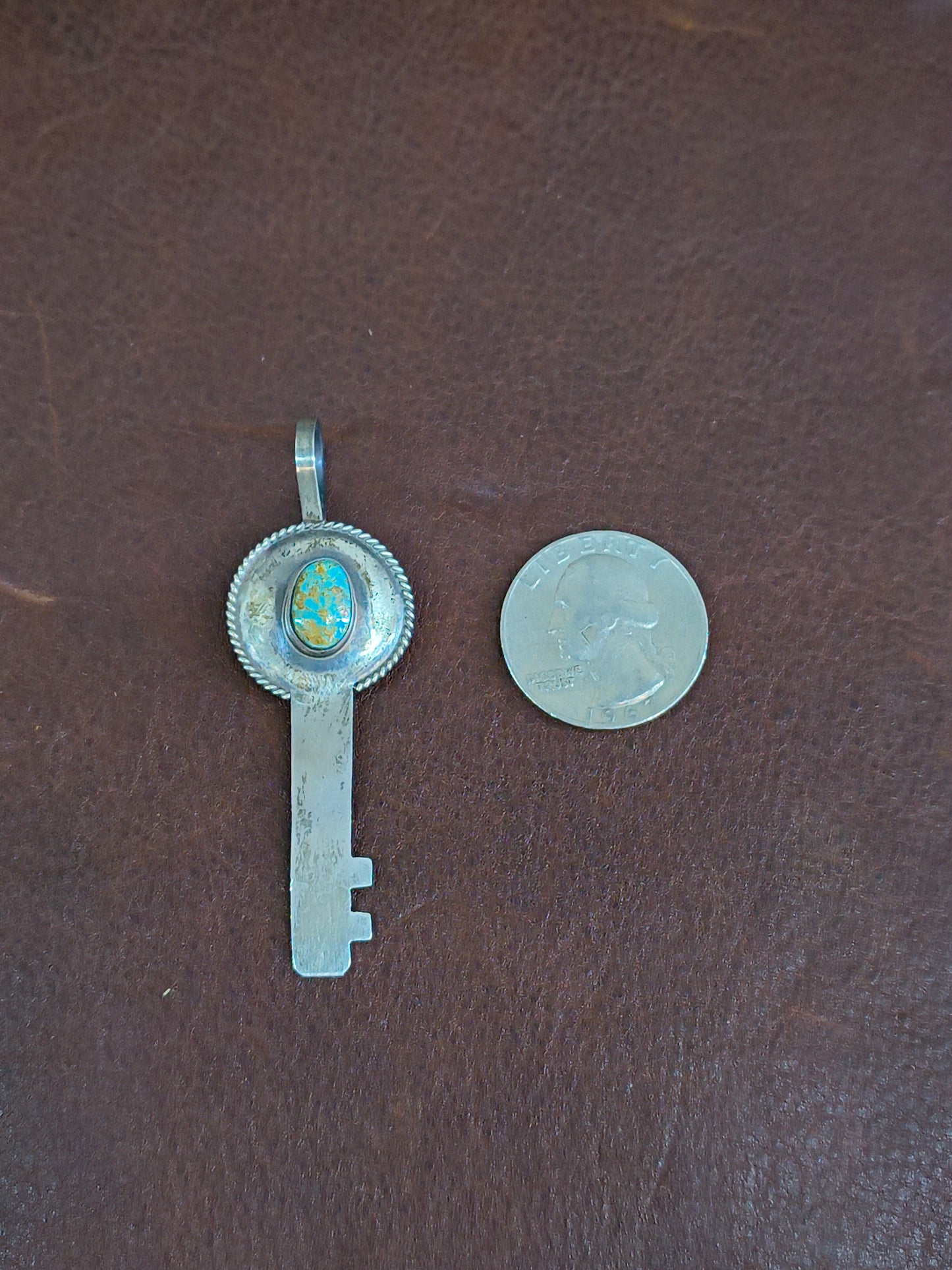 Thunder Mountain Turquoise Key Pendant 8mm Bail by Scott Skeets, Navajo