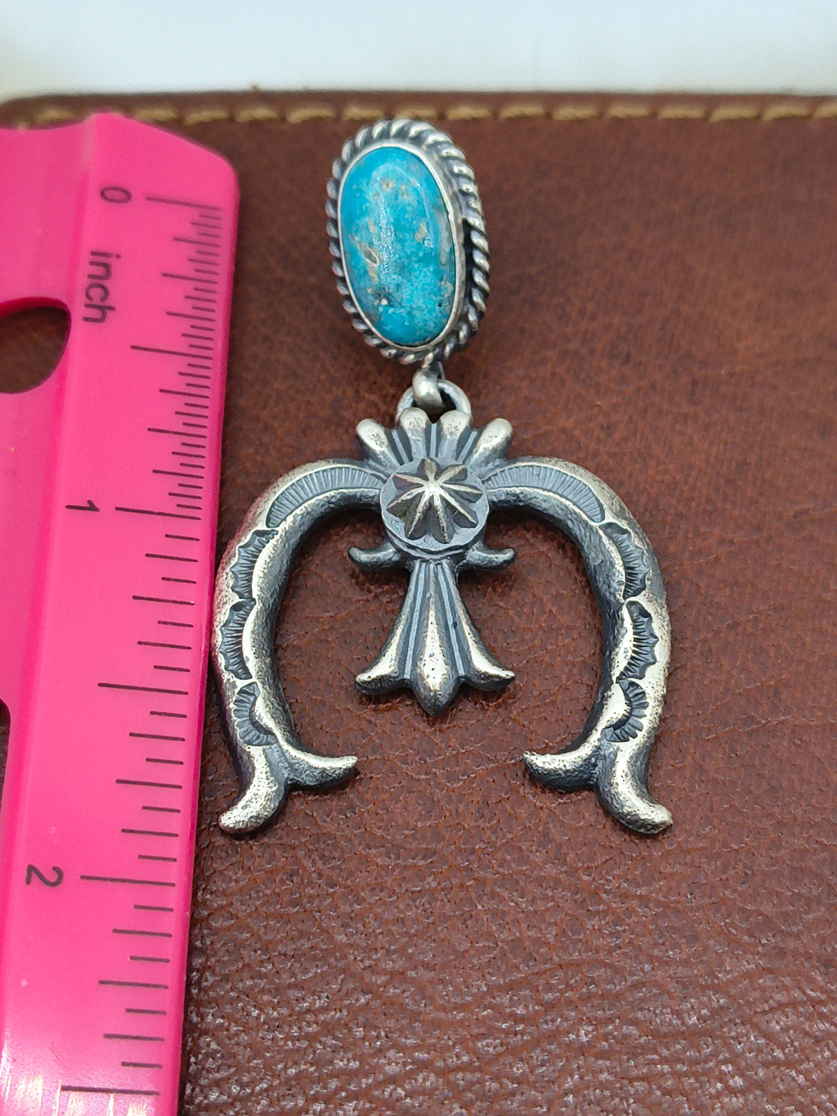 Kingman Turquoise Post Dangle Earrings by Kevan Bellah, Navajo