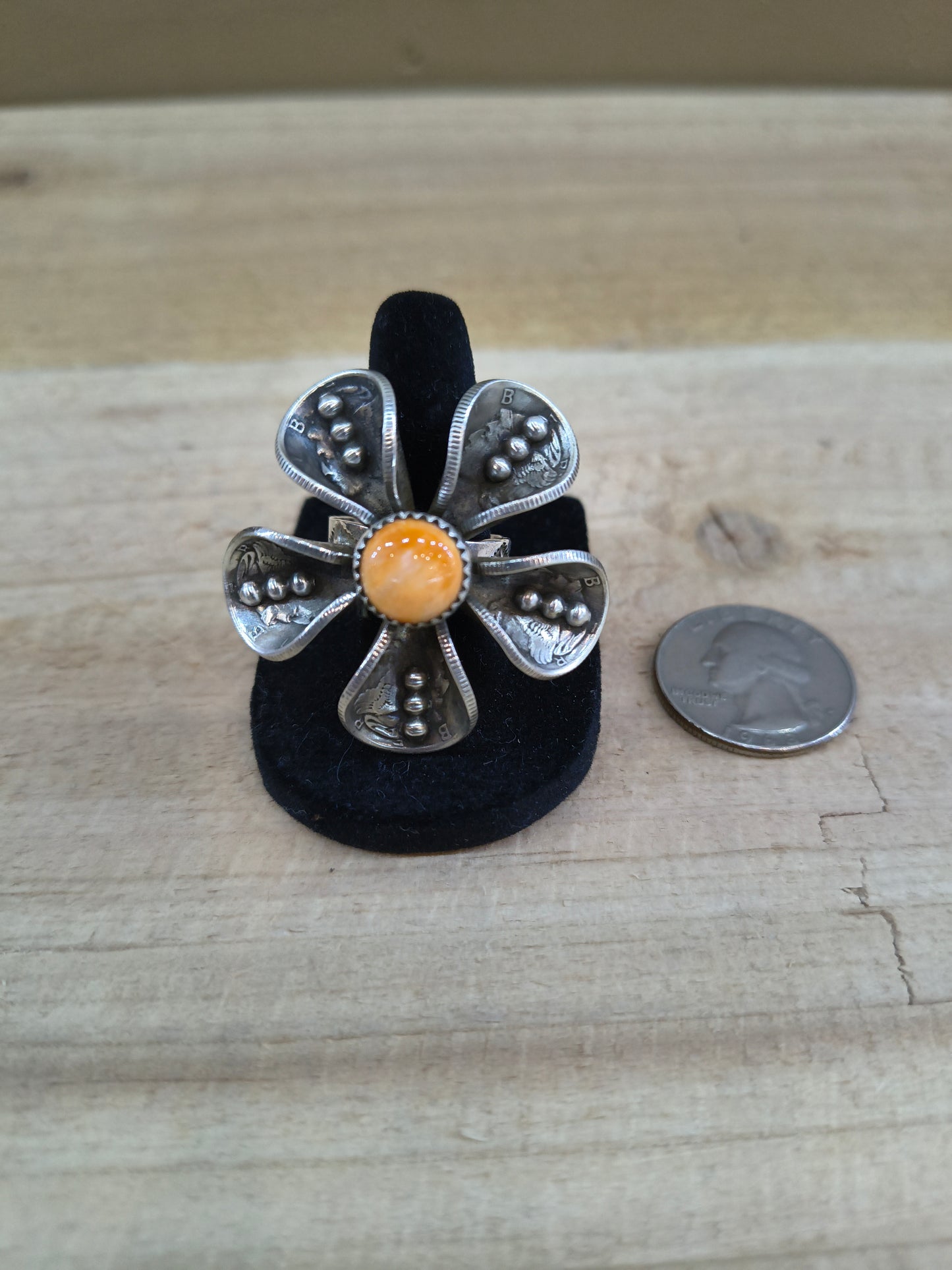Spiny Oyster Mercury Dime Adjustable Ring by James Begay, Jr., Navajo