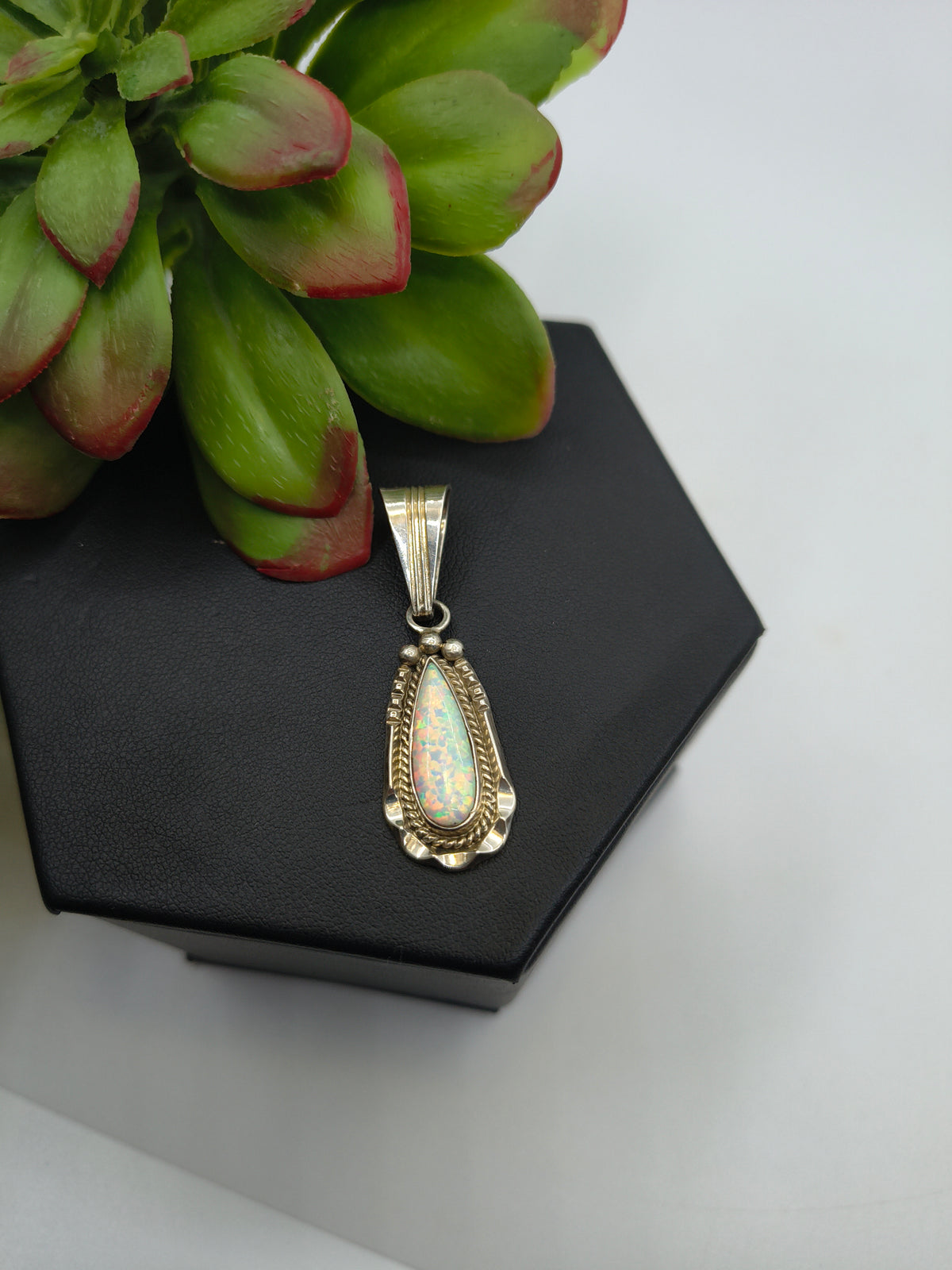 White Opal Teardrop Pendant with a 6.5mm Bale by Samuel Yellowhair, Navajo