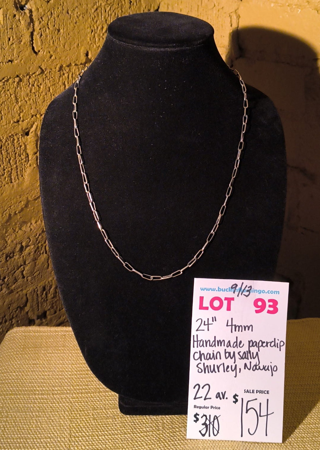 LOT 93 9/13 24” 4mm Handmade Paperclip Chain by Sally Shurley, Navajo