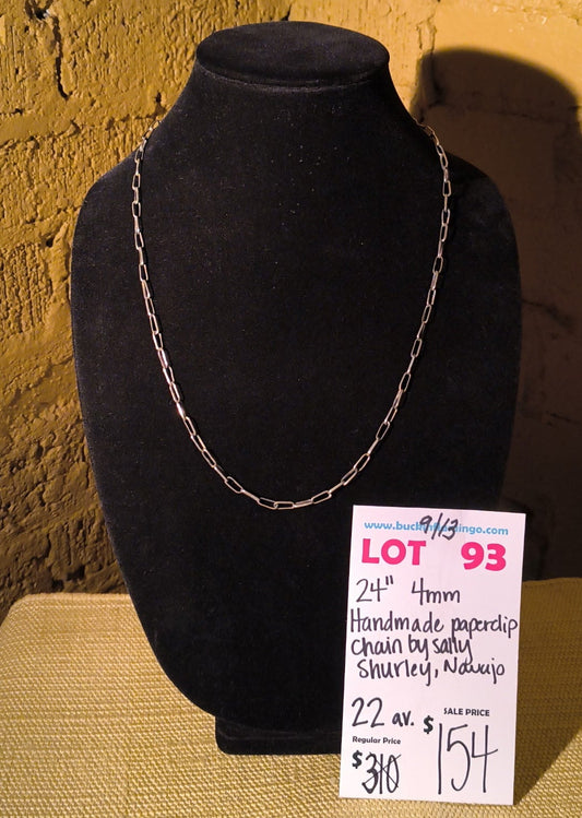 LOT 93 9/13 24” 4mm Handmade Paperclip Chain by Sally Shurley, Navajo