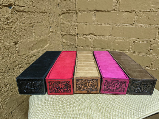 Small Tooled Leather Ring Display Box