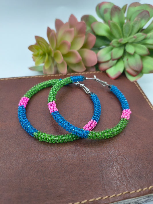Green/Blue Hoop Earrings by Lillian Steele, Apache