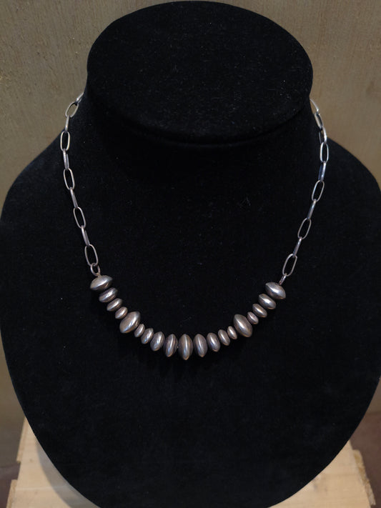 17" Handmade Navajo Pearl and Paperclip Necklace by James Begay, Jr., Navajo