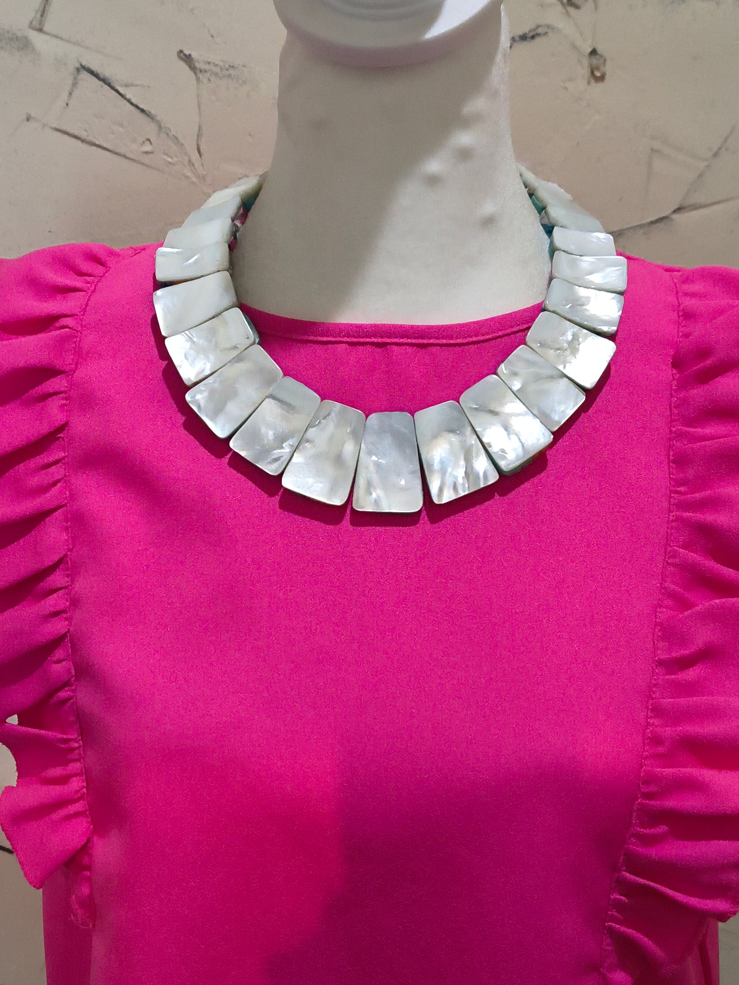 Inlay Cotton Candy, Shell, and other Stones Collar Necklace by Charles Bird
