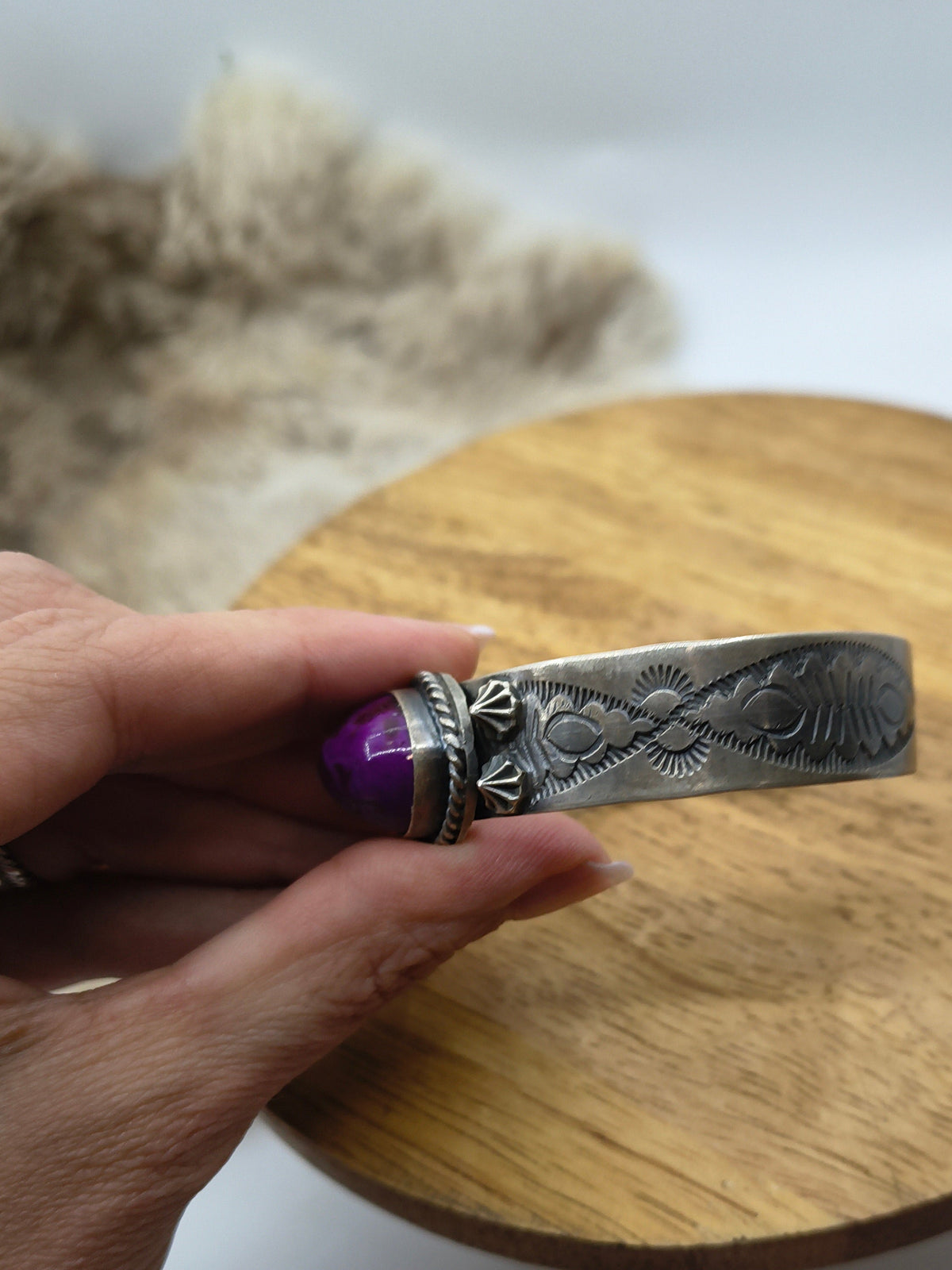 Sugilite & Sterling Silver Cuff by Bobby Johnson, Navajo Made (6”-7”)