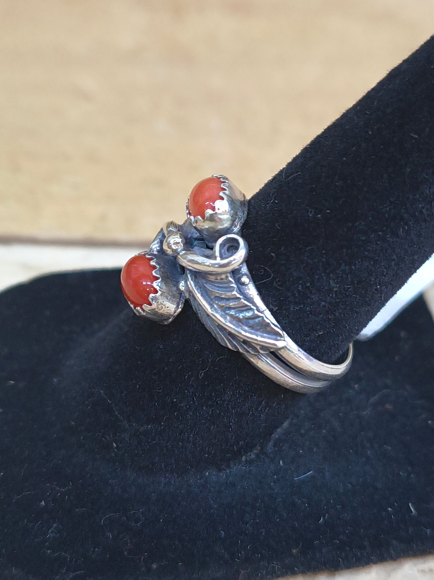 7.0 2 Stone Red Coral Ring